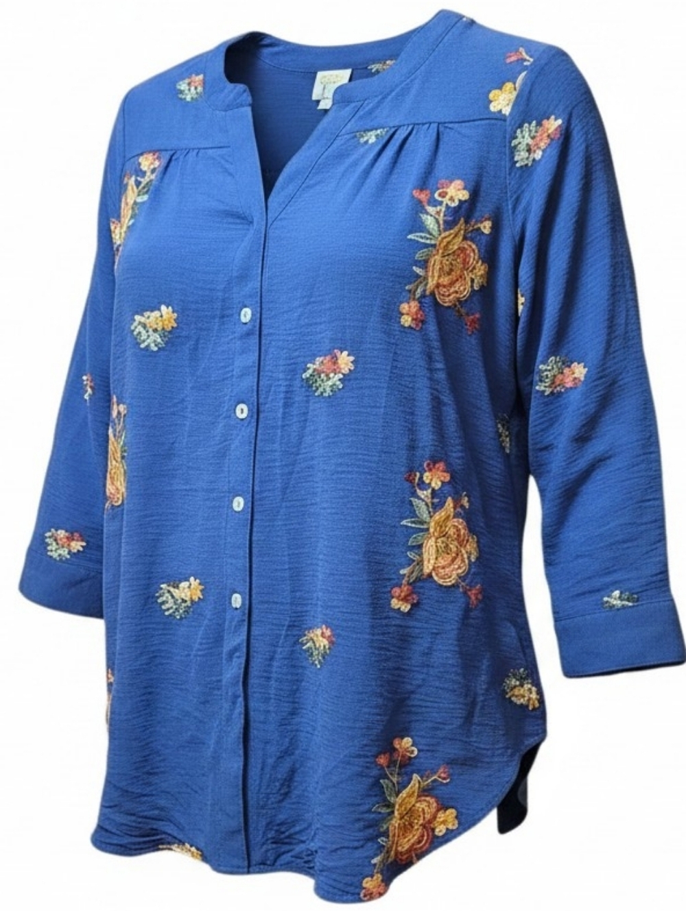 FIG & FLOWER | Embroidered Boho Button Down Roll Tab Long Sleeve Shirt |‎ 2X